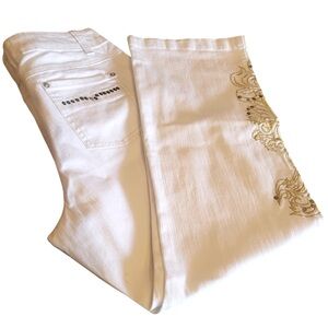 Blue IDenity white jeans with decorative gold sequins.